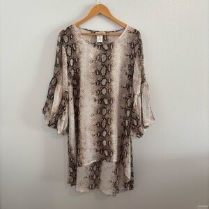 Paisley Vine Sheer Snakeskin Print Layered Tunic Dress Size 1XL Boho Chic